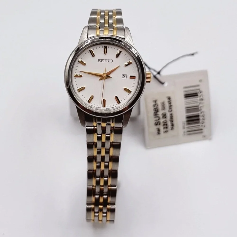 Seiko Essentials SUR834 Womens Two Tone Stainless Steel Quartz Watch White Dial